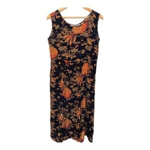 Avanti 100% Silk Dress Hawaiian Pineapples Palm Trees